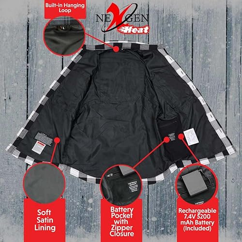 Miniatura 4 de Nexgen Heat NXM1601SET Riffraff - Camisa de manga de franela térmica para hombre, color negrogrisblanco, actividades al aire libre con batería,