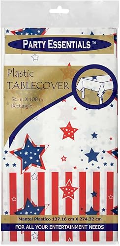 Miniatura 2 de Party Essentials Mantel de plástico impreso resistente disponible en 44 colores, 54 x 108 pulgadas, estrellas patrióticas