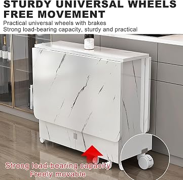 Wood Versatile Collapsible Extension Extendable Drop Leaf Table Space-Saving for Kitchen Dining Living Room Small Spaces.(White)