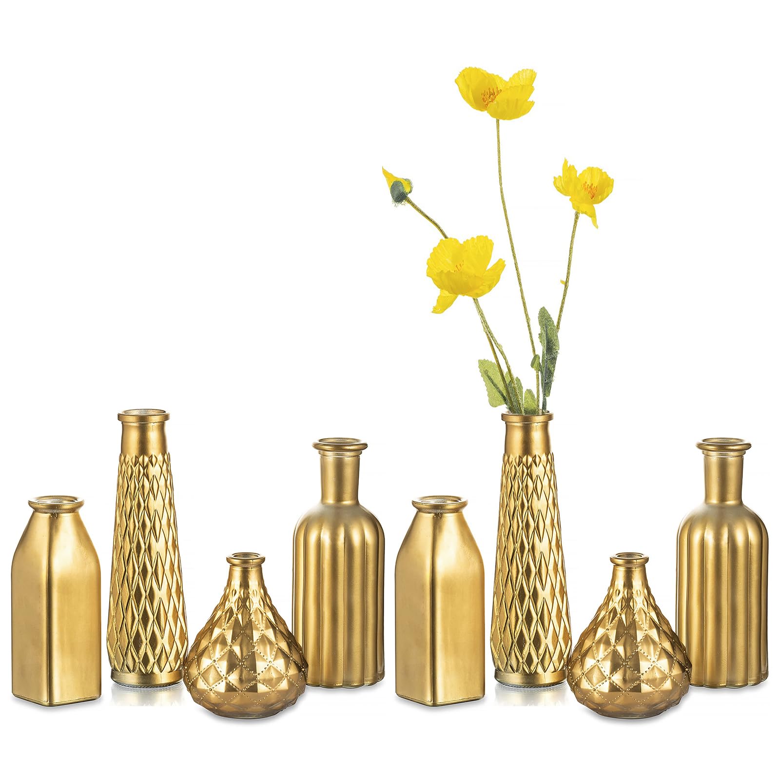 Hewory Vase Gold Deko Gold: 8 Goldene Vase Kleine Vasen für Tischdeko Hochzeitsdeko - Vintage Vasen Set Blumenvase Gold Deko Wohnzimmer Vergoldete Glasvase für Home Room Decor Weihnachtsdeko Innen