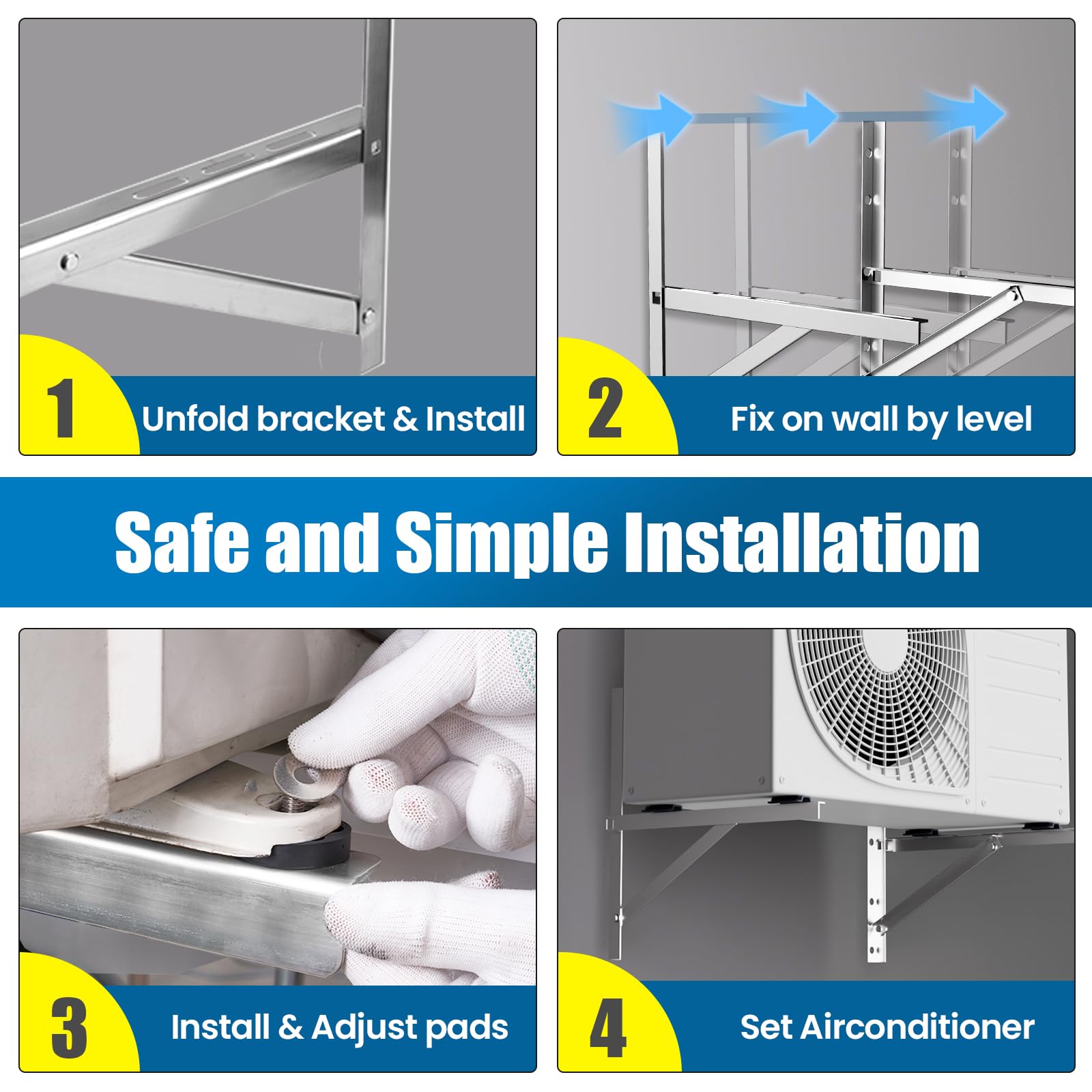 WISSCOOL Mini Split AC wspornik montażowy do klimatyzatora 7000-18000 BTU składany wspornik do bezkanałowego mini splitu, HVAC, sprężarki 201 ze stali nierdzewnej