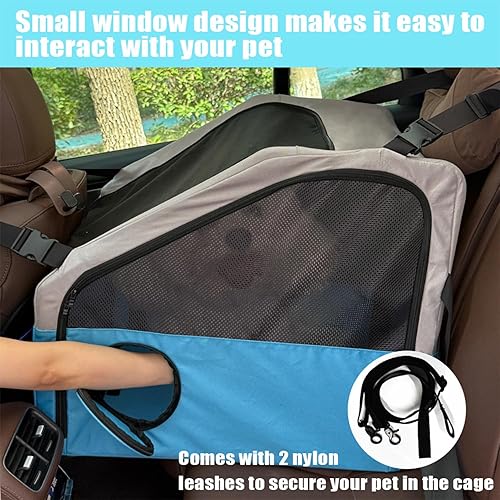 Miniatura 3 de Large Portable Pet Crate for Car Travel, 24"x22"x25" Foldable Dog & Cat Carrier with Secures Seatbelt & Headrest Strap, Oxford Soft-Sided Pet Kennel
