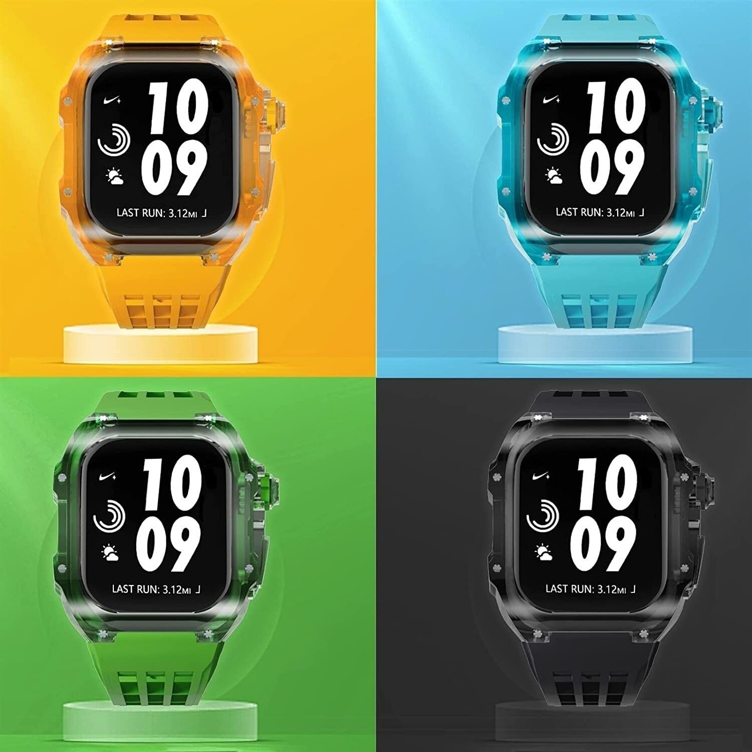 Przezroczyste etui do zegarka PC, silikonowy pasek do zegarka i klamra, zestaw modów, do Apple Watch Ultra 49 mm, wytrzymałe etui na zegarek i paski, do IWatch 8 7 45 mm 44 mm zamiennik