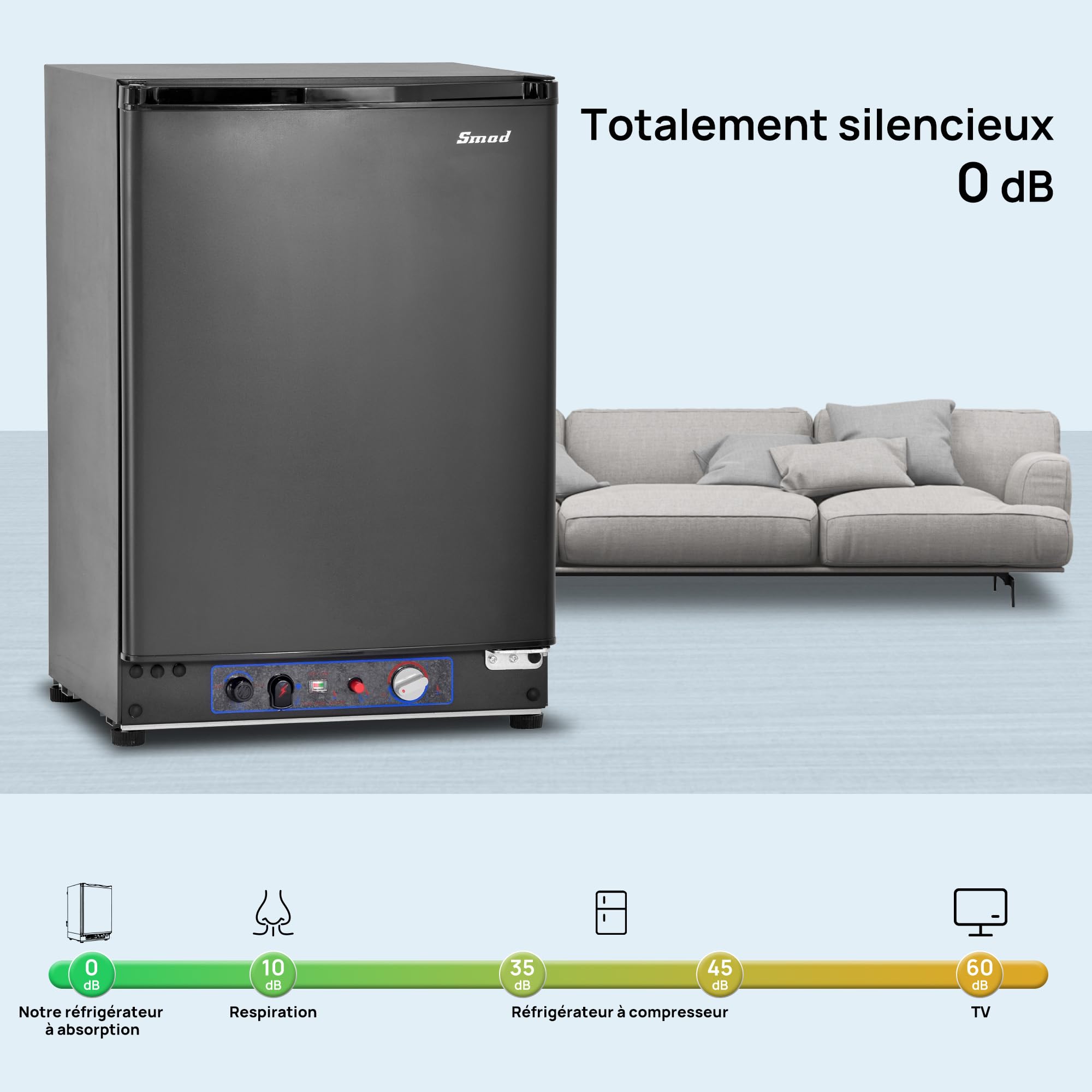 Smad Frigo Trimixte 40L, Réfrigérateur Camping Gaz, Frigo Camping Car pour Caravane Fourgon Camion Chalet Mobile-home, Silencieux, Noir