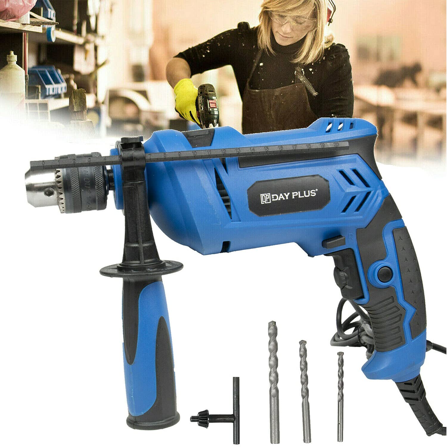 Autofather 850W Hammer Drill Electric Corded Impact Drills With 360° Rotating Handle, Drill Bits Set Variable Speeds Impact Hammer Drill