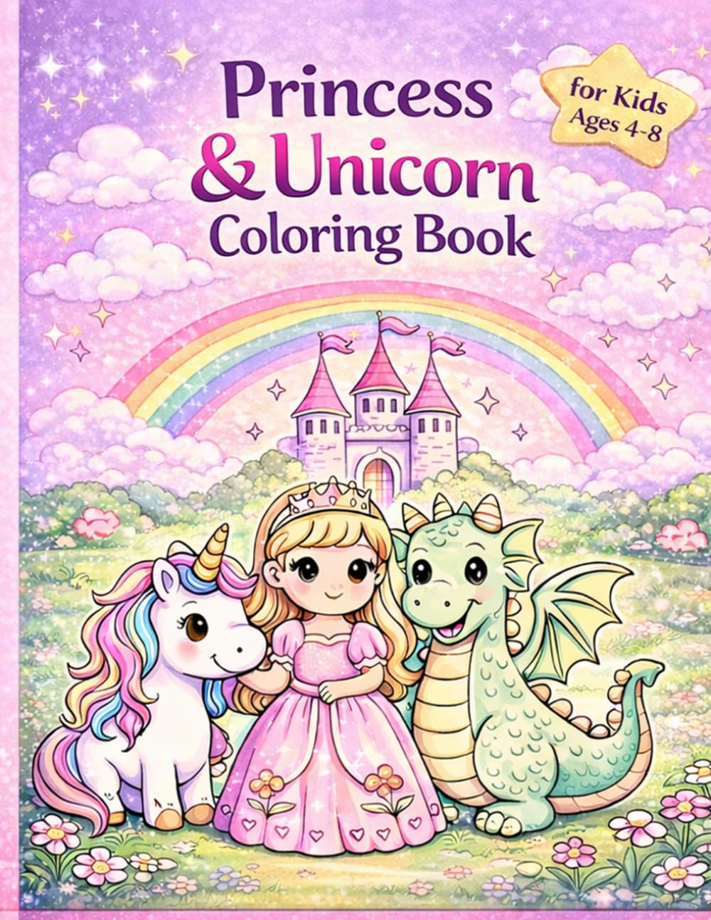 Princess & Unicorn Coloring Book for Kids Ages 4-8: Cute and Easy Coloring Pages with Princesses, Unicorns, Castles, Dragons and Fairy Tale Friends