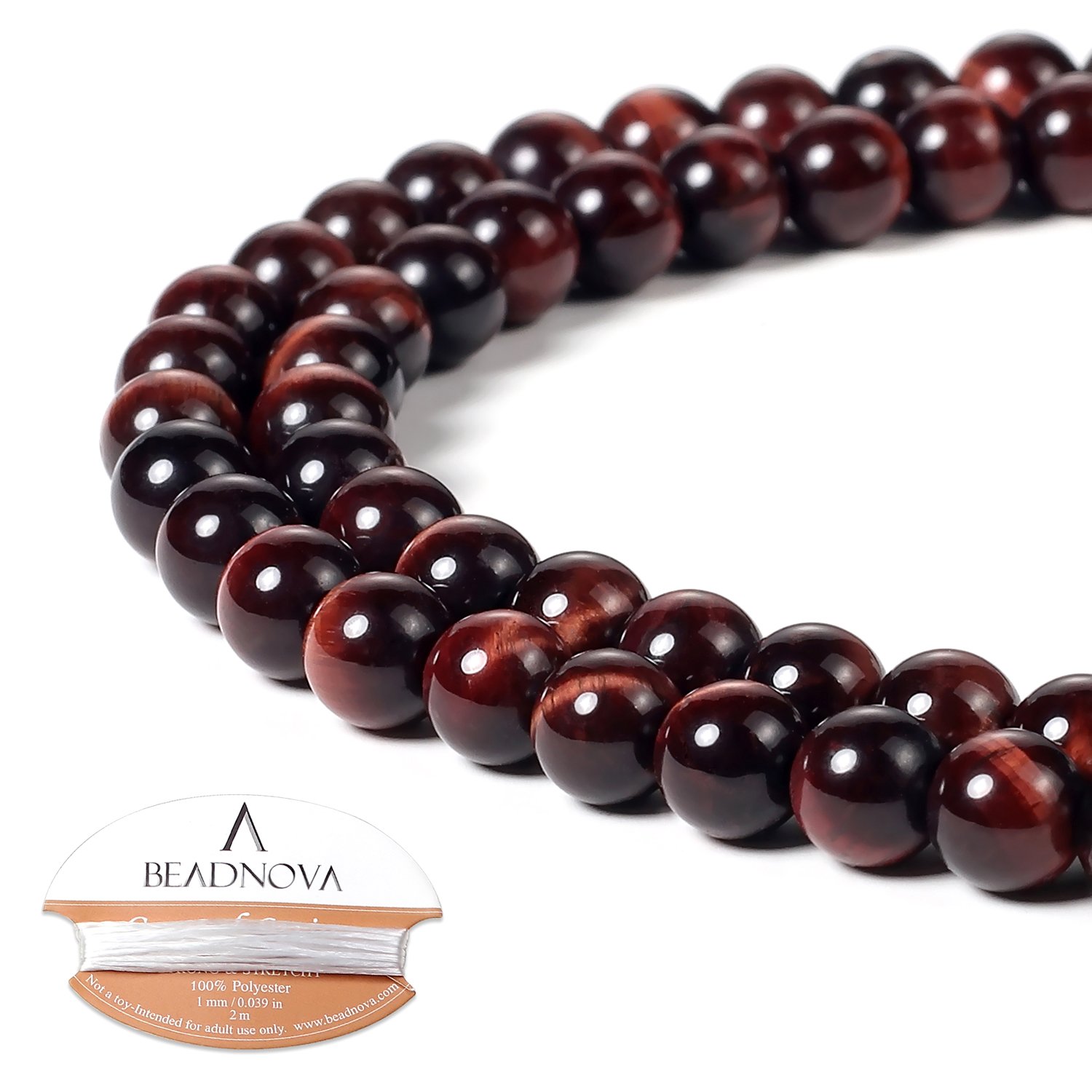 BEADNOVA 6mm Red Tiger Eye Gemstone Round Loose Beads for Jewelry Making (62-64pcs)