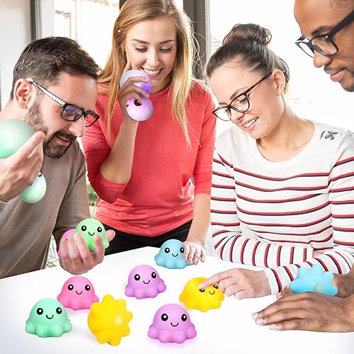 Miniatura 7 de Pelotas blandas de pulpo, bolas suaves para el estrés para niños, paquete de 12 juguetes de pulpo para aliviar el estrés para adultos, rellenos de