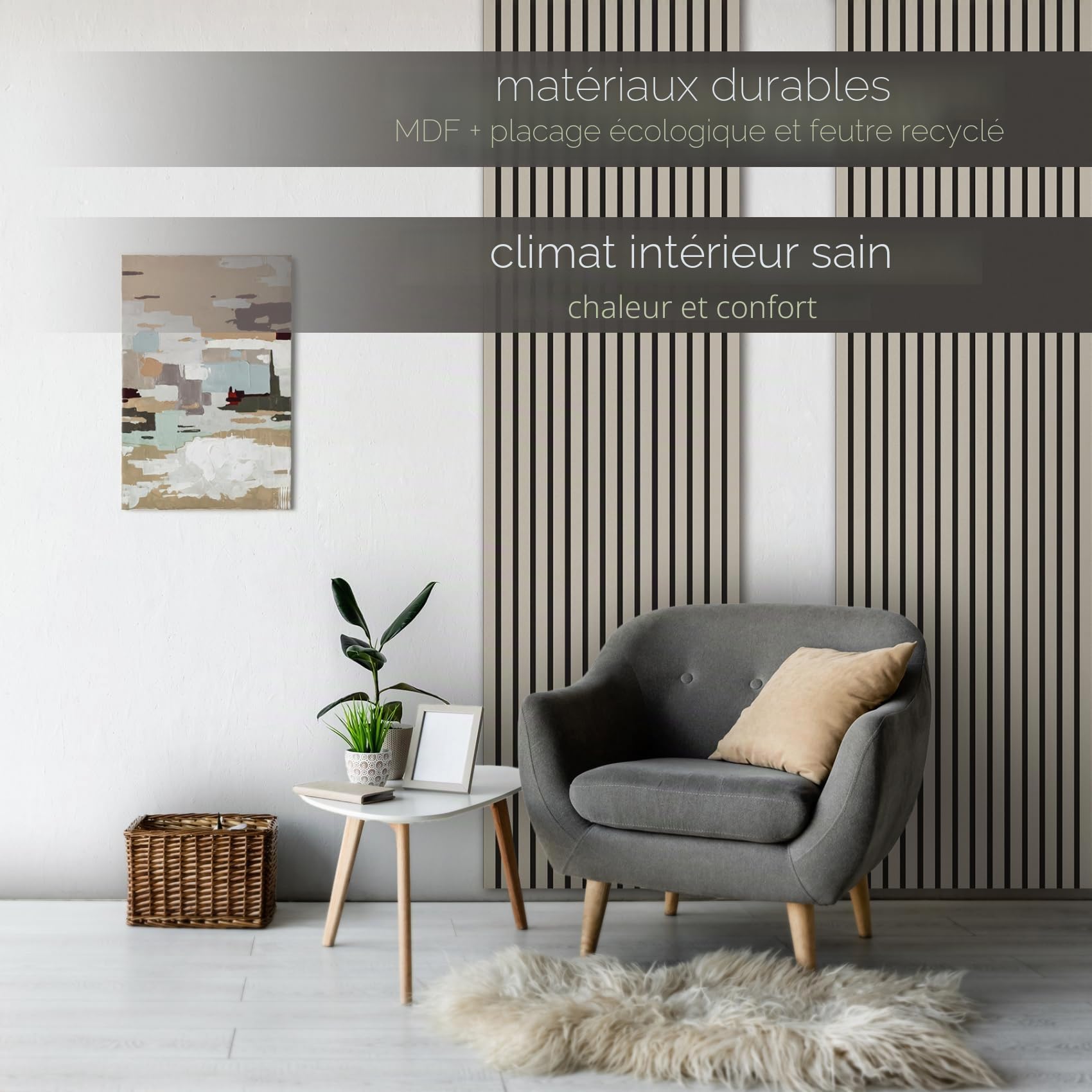 HEXIM Panneaux Acoustiques 138,5x60cm - Paroi à Lamelles Flexible Bois MDF Panneaux Muraux Revêtement à Lamelles Revêtement Mural (4 panneaux / 3,32 m² Sandgrey - APH02)