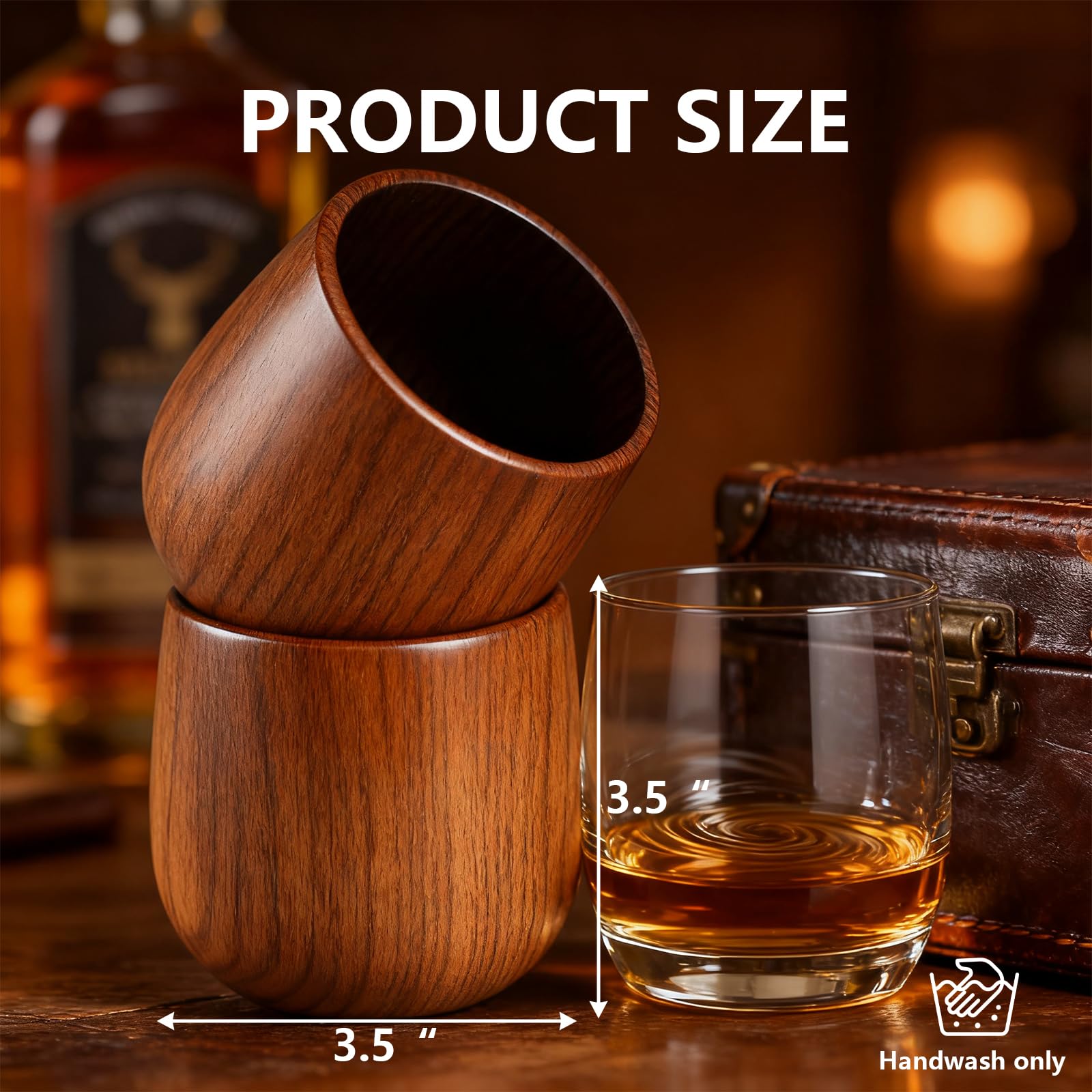Aretica Whiskey glas met houten onderzetter - Bruin - set van 6 | Leen