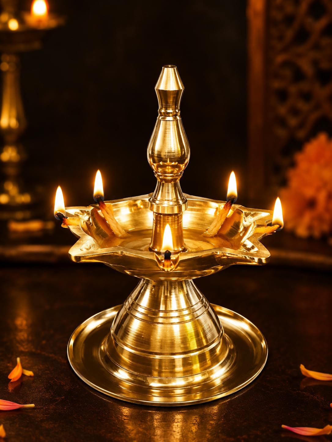 Authentic Kerala Brass Oil Lamp | 3.5 Inch Panchmahal Kutthu Vilakku Deepam for Daily Worship, Temple Pooja, Diwali Festivals-image-17