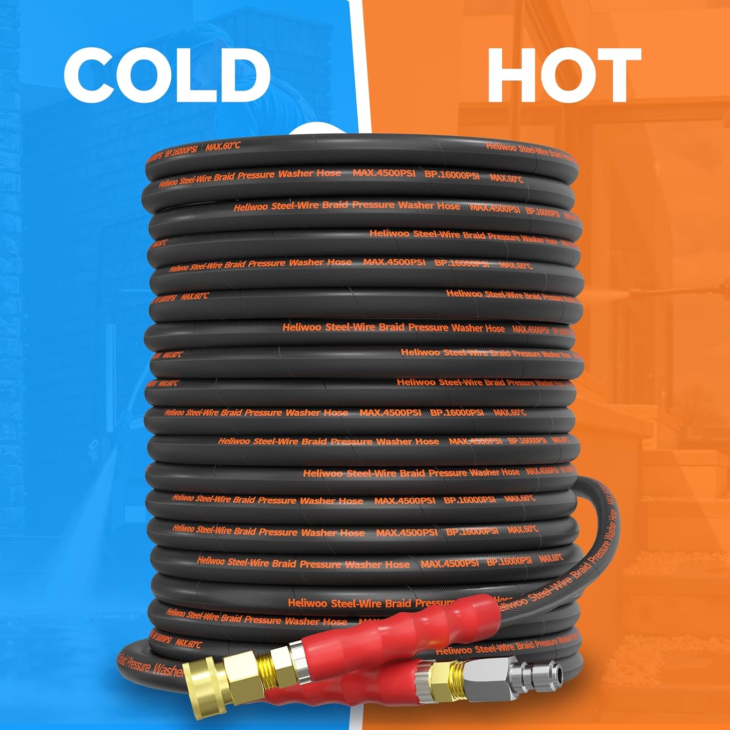 Pressure Washer Gun and Hose Kit, 50FT Kink Resistant 5/16 Power Washer Hose and Wand, 3/8" Swivel Quick Connector & M22-14mm Fitting, 4500 PSI