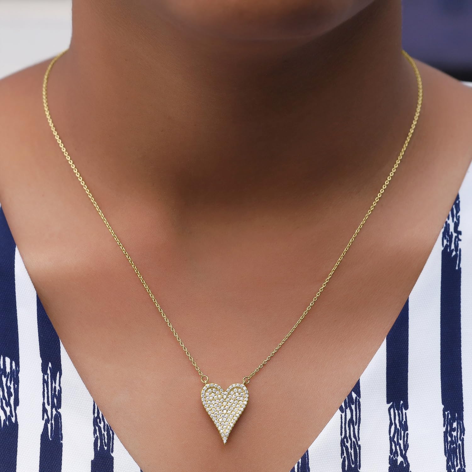 5/8 Carat Round Cut Lab Created Moissanite & Lab Grown Diamond Solitaire Heart Shape Pendant Necklace With 18" Chain In 10K Solid Gold Jewelry For Women