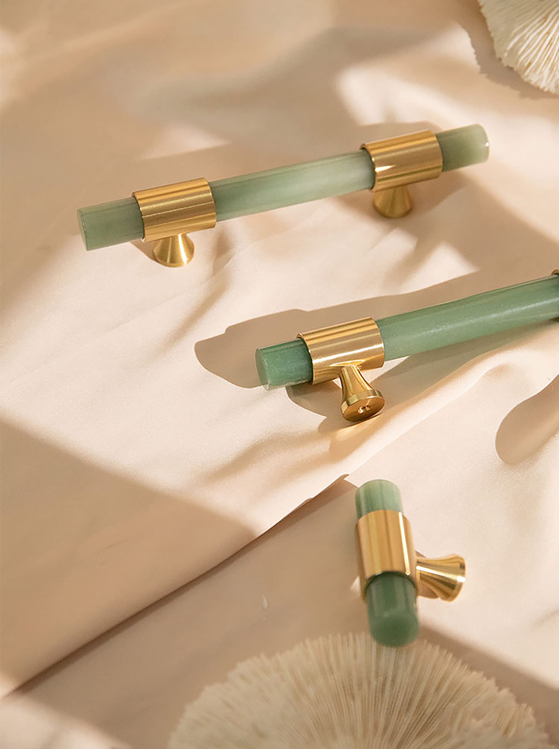 MANTARA C-0014-T Simple Natural Crystal Brass Handles Nordic Kitchen High-end Home Wardrobe Handle(Green)(Pack of 1)