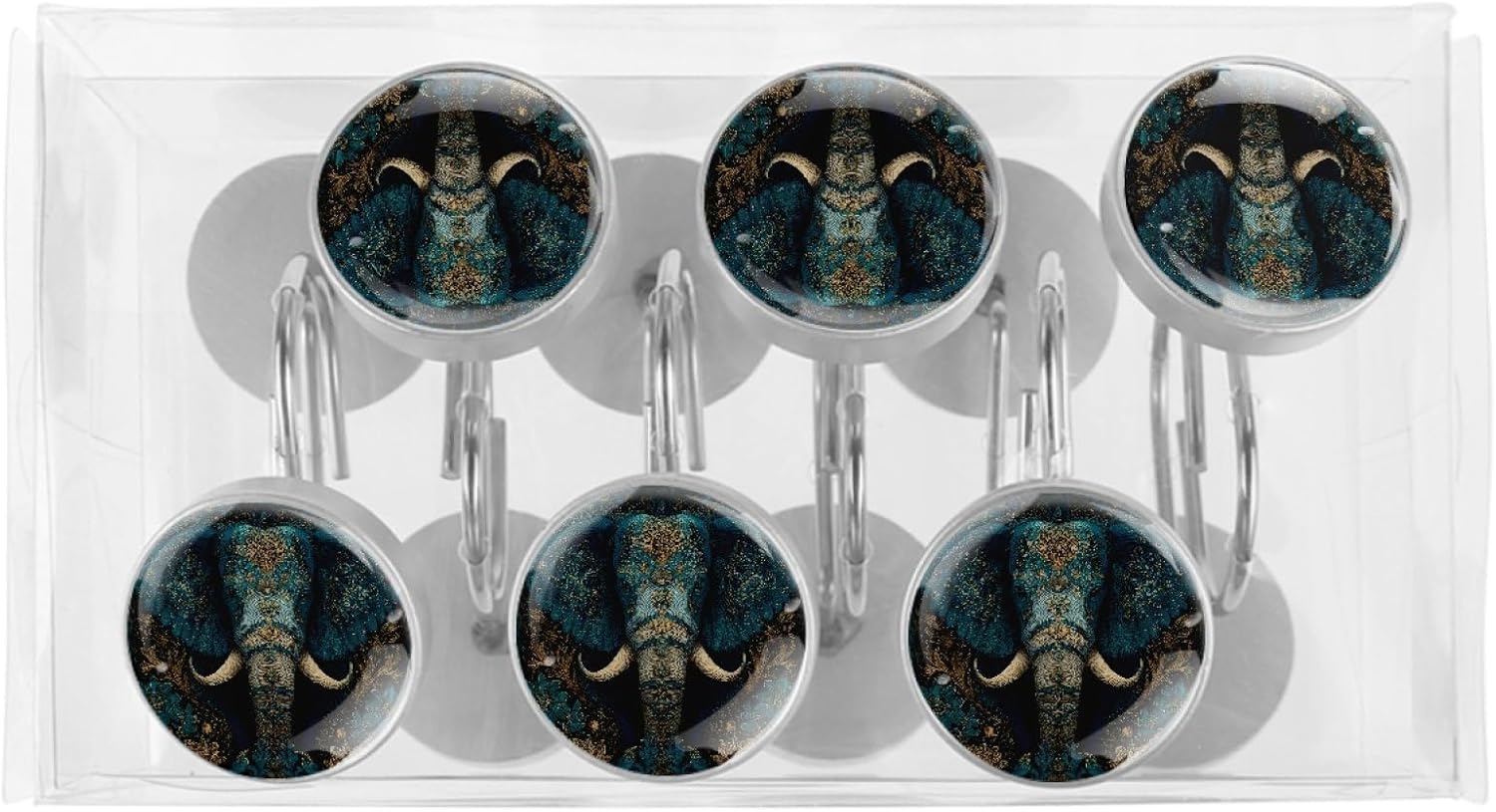 12 Packs Vintage Elephant Shower Curtain Hooks, Stainless Steel Glass Shower Curtain Rings for Bathroom Decor, Metal Rustproof Curtain Rod Hooks