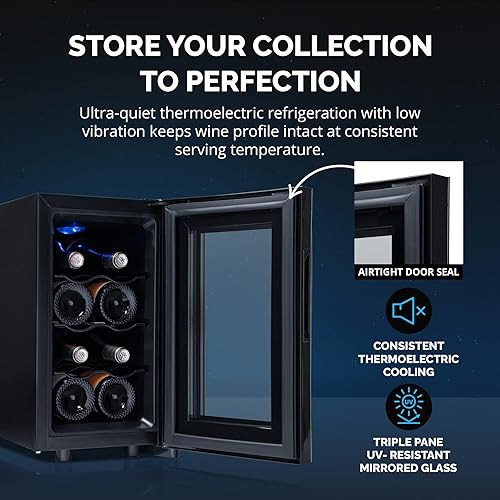 Miniatura 3 de NewAir Shadow-T Series - Nevera termoeléctrica de vino de 8 botellas, Refrigerador de vino de encimera, Bodega compacta con espejo, Enfriador de