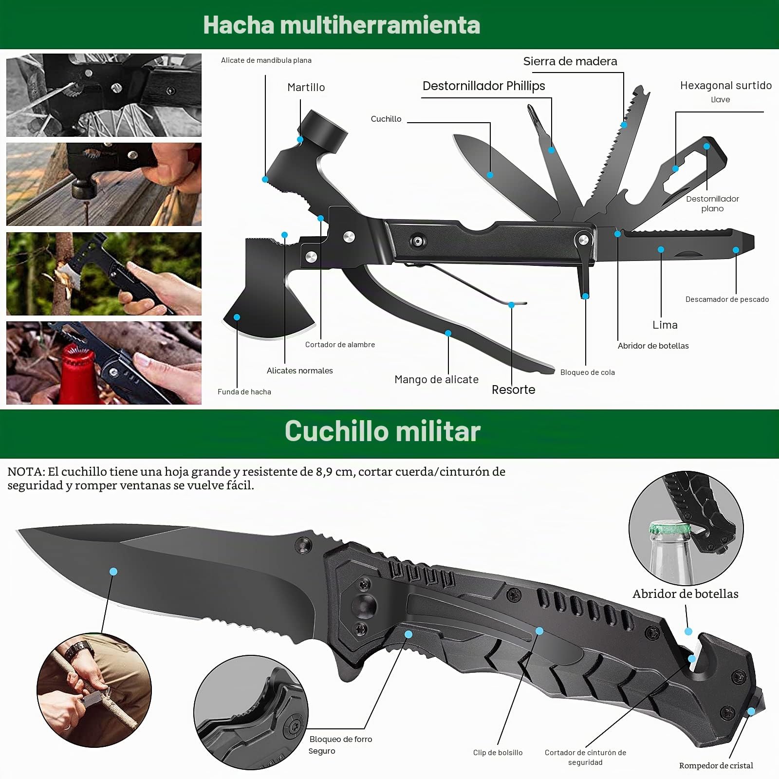 Regalos para hombres, papás, Navidad: kit de supervivencia y kit de primeros auxilios LUXMOM, 142 piezas de equipo profesional de supervivencia con bolsa Molle, para hombres, para acampar y aventuras