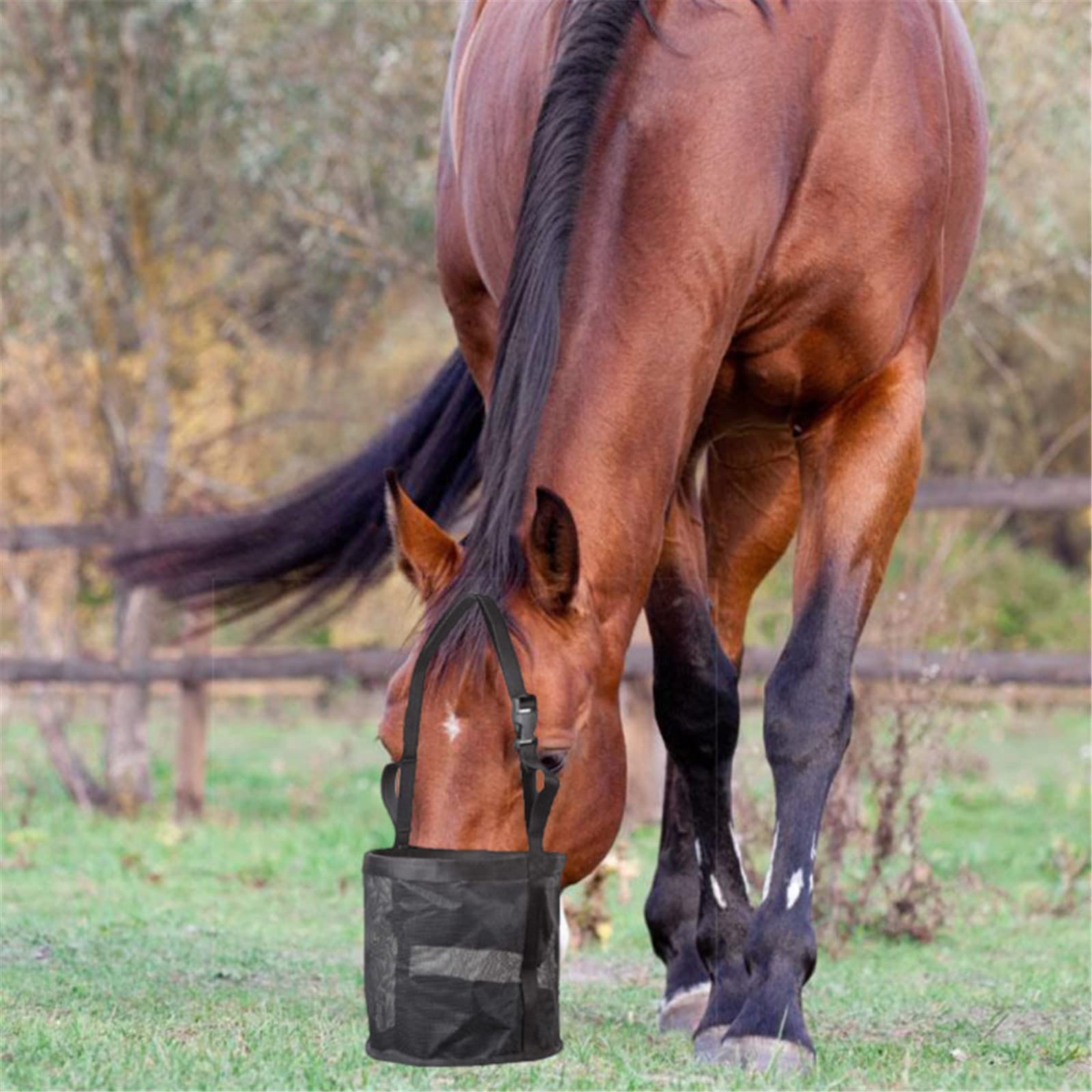Bolsa de alimentación para caballos, bolsas de malla transpirable, bolsa de heno de alimentación lenta, bolsa de heno portátil para caballos, con correa ajustable, broche duradero para bolsas de ali