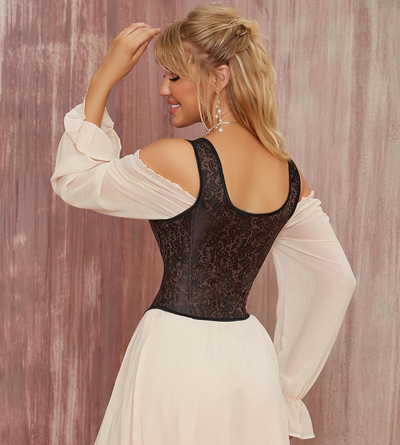 Womens Bustier Corset Lace Boned Top - Renaissance Palace Mesh Tops Fit Crop Gothic Waist Bodyshaper Vintage Lingerie - Image 8