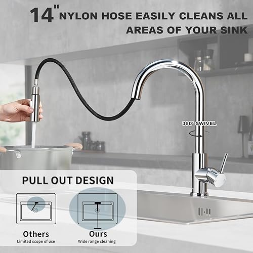 Miniatura 32 de Tohlar Grifo de agua potable para fregadero de cocina, grifo de agua filtrada de níquel cepillado, grifo de ósmosis inversa sin plomo, sistema de