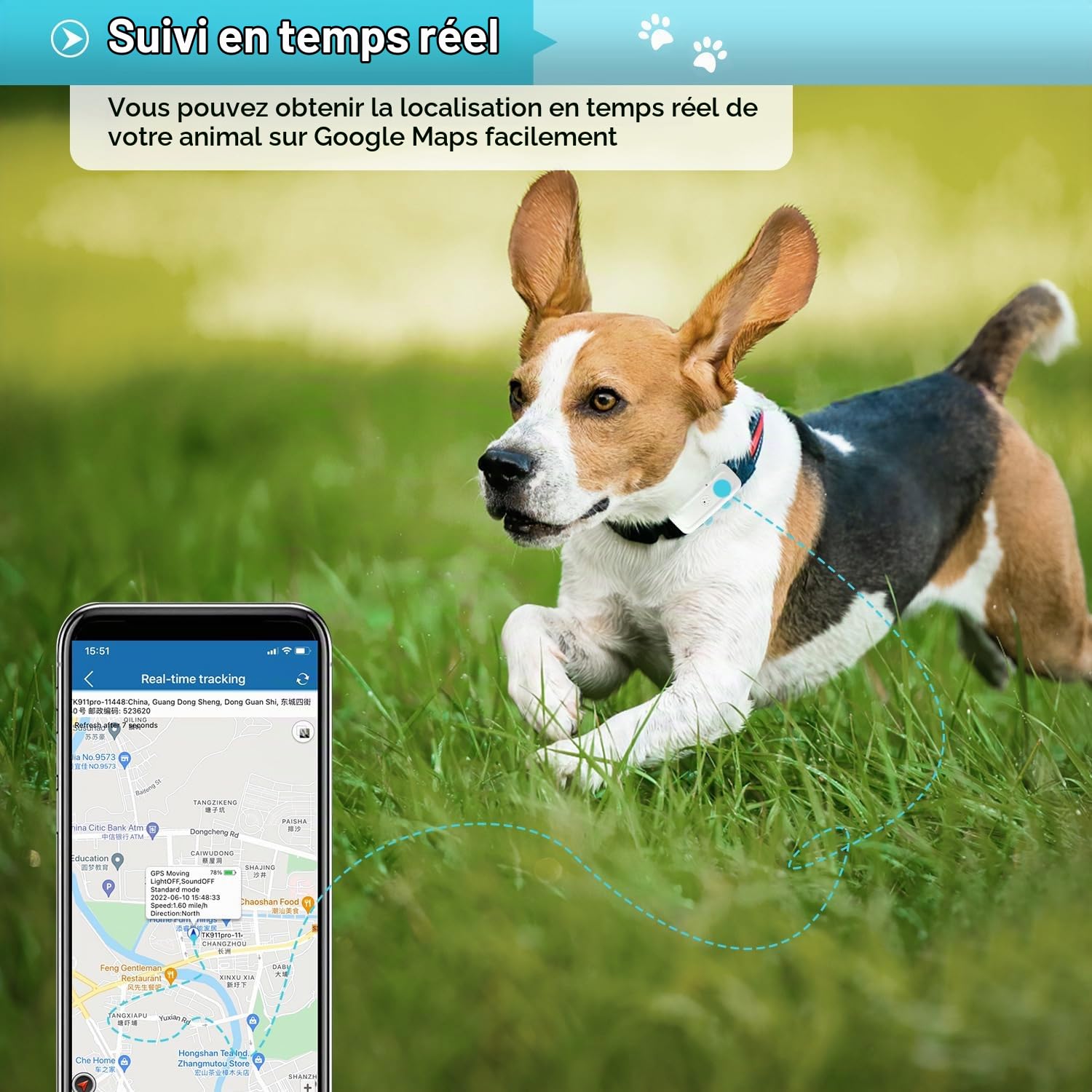 4G TK911 Pro Traqueur GPS sans fil étanche pour empêcher les chiens de se perdre