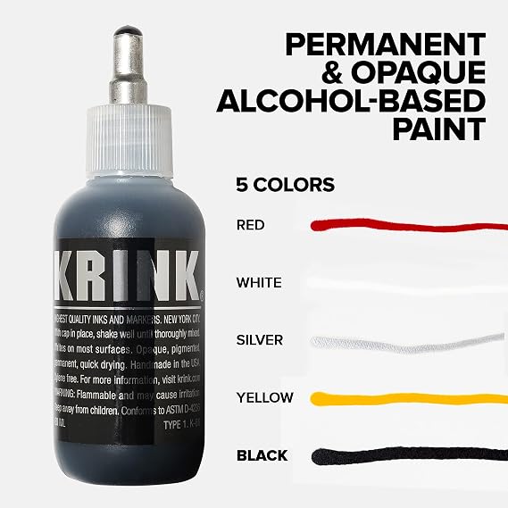 Krink K-66 Black Paint Marker - Vibrant and Opaque Fine Art Graffiti Markers for Unique Marks on Metal Paper Painted Surfaces and More - Alcohol-Based Krink Permanent Paint Markers for Lasting Lines