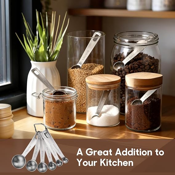 10PCS Teak Wooden Utensil Set, with 6 Full Measuring Spoon Set, 10 Hooks