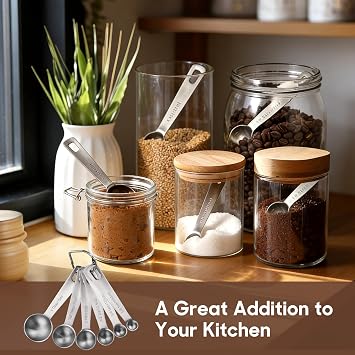 10PCS Teak Wooden Utensil Set, with 6 Full Measuring Spoon Set, 10 Hooks