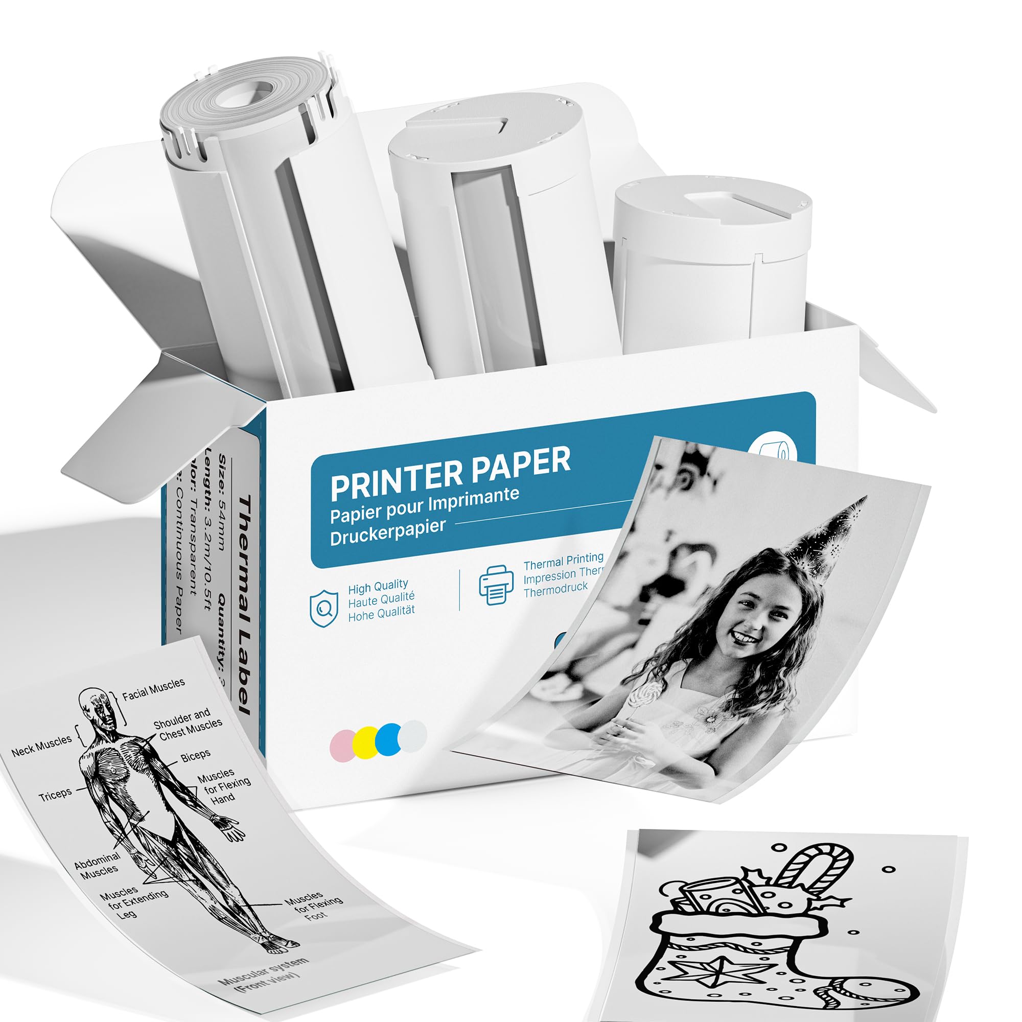 Genuine Self-Adhesive Thermal Printer Stickers, 54mmx3.2m Sticker Paper, Compatible with PM290 Mini Sticker Printer, Thermal Sticker Paper for Journal, Study, Photos, 3 Rolls, Transparent