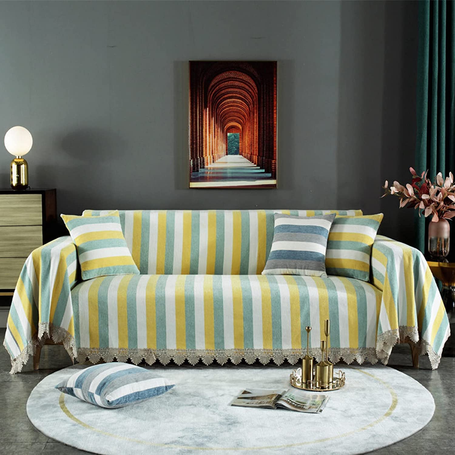 MGEMJMJ Sofa Throw Cover Jacquard Couch Throw Cover Throw Blanket Decorative Couch Furniture Pet Protector Throws Multi-size(Size:180x180cm(71x71inch),Color:D)
