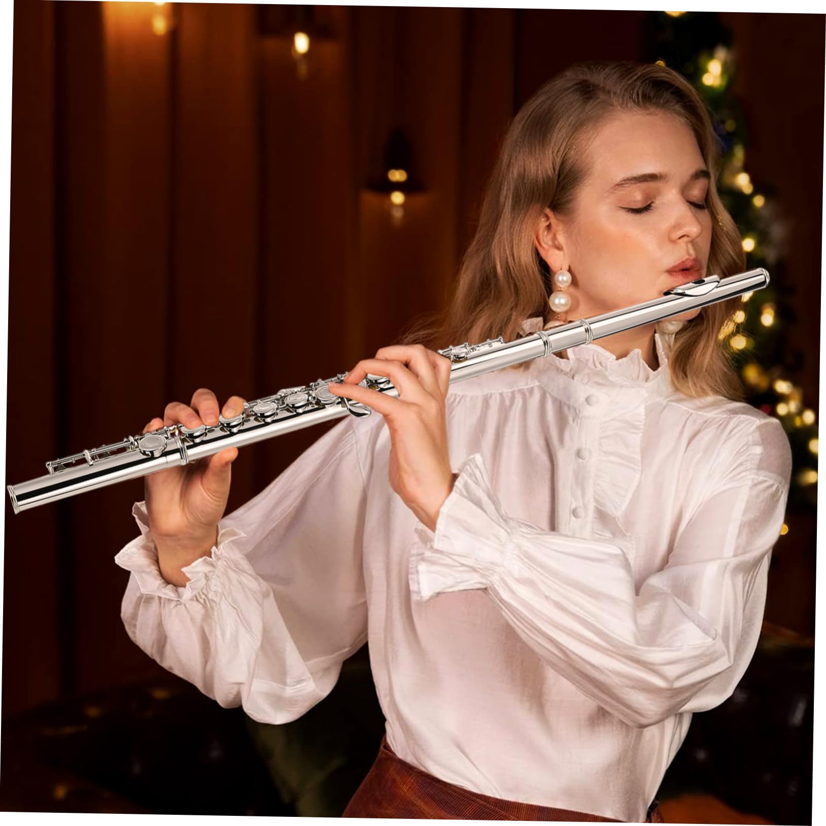 Flauta en Do de Latón Plata para Niños, Instrumento Musical