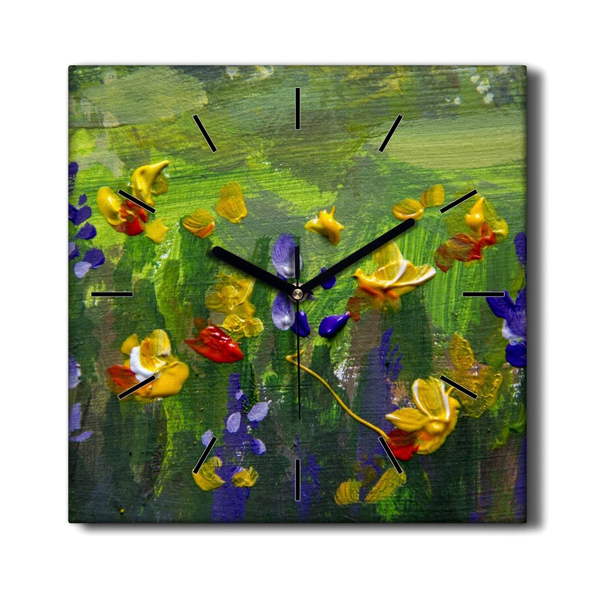 Horloge murale toile salon 30x30cm fleurs peinture décoration silencieuse
