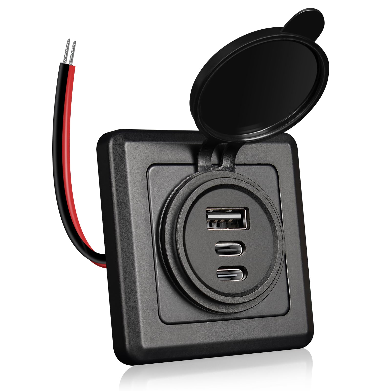 RVSPARK Campervan USB Socket 12V 3 Port Aluminum USB C Charger Black Dual USB C