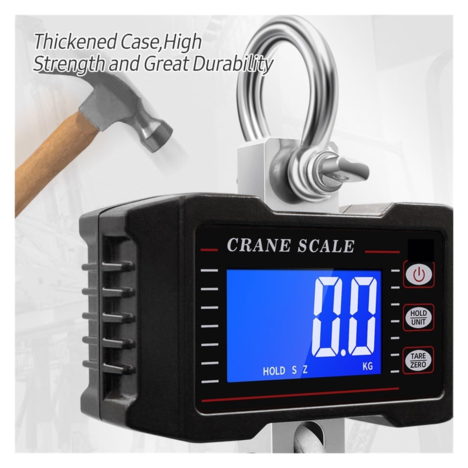 Báscula de grúa digital Báscula colgante digital portátil con control remoto 1000 kg / 2204 lbs Báscula de grúa de servicio pesado Báscula de gancho industrial con retroiluminación LCD(Blauw)