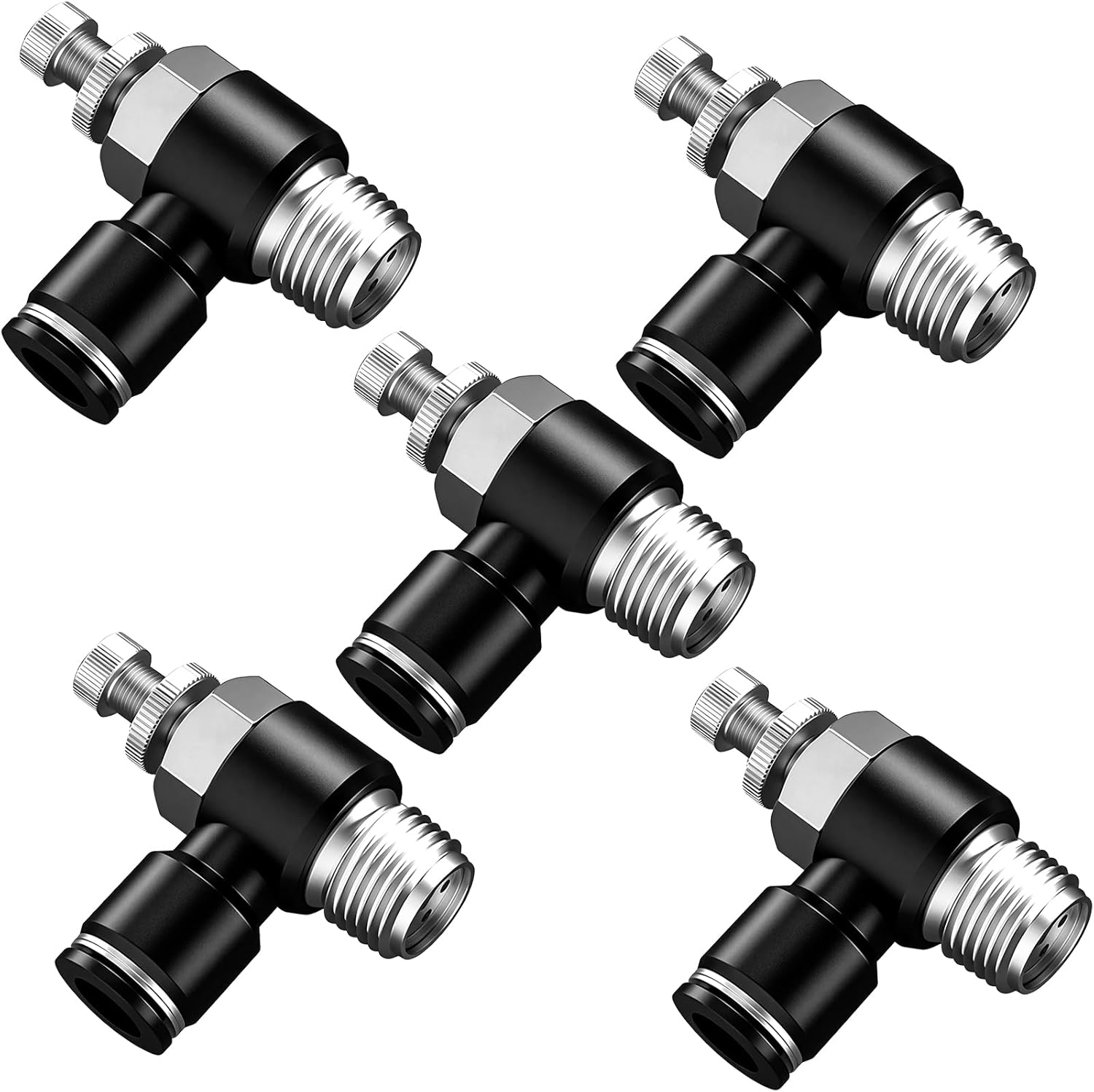 PNEUMATIC Push to Connect Air Line Fitting Air Flow Control Valve 12mm OD x 3/8"NPT Elbow 90 Degree Air Speed Control Valve Fitting (Pack of 5) SL12-03