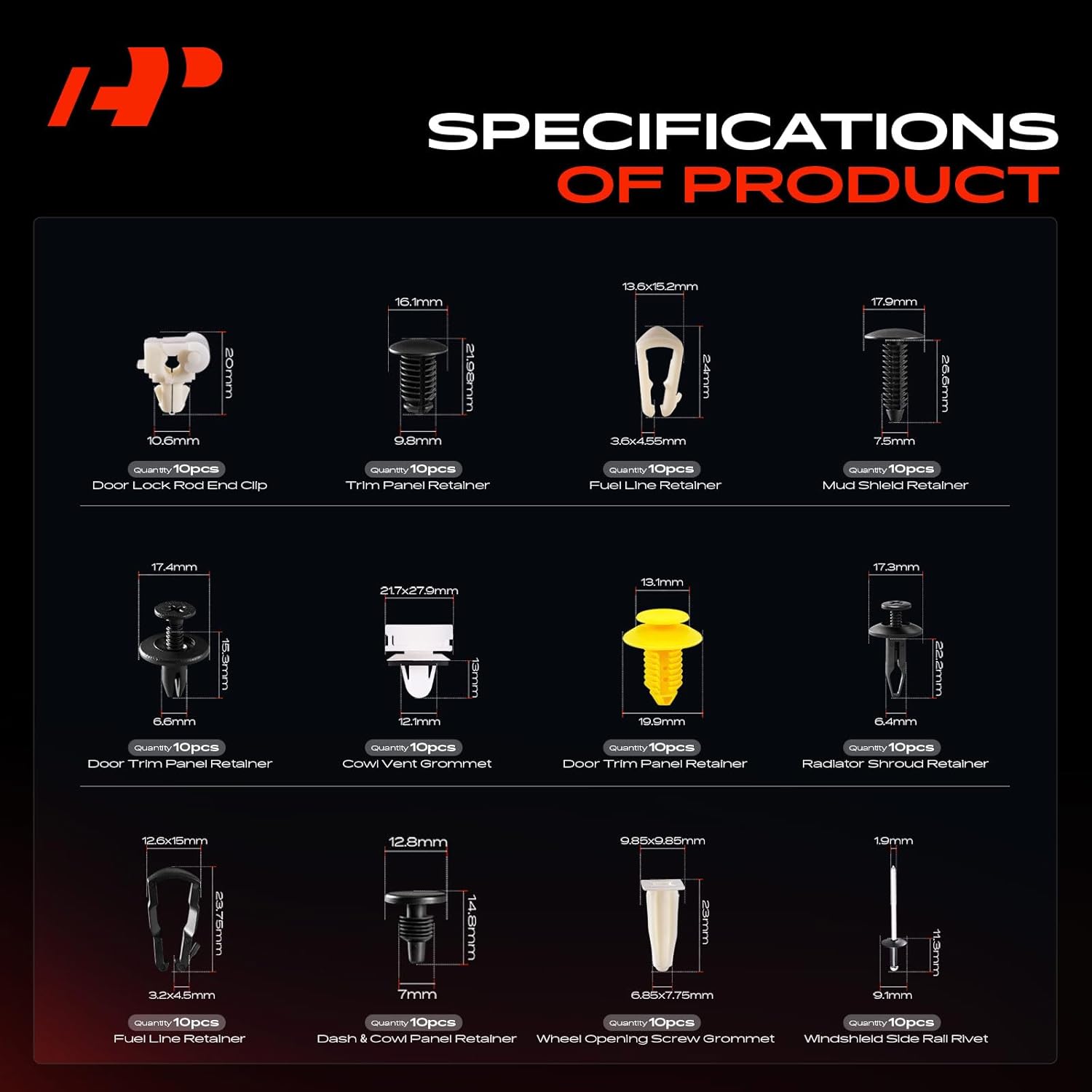 A-Premium 240PCS (46.08 oz/24 Sizes) Bumper Retainer Clips w/Removal Tool Compatible with Pontiac Montana 1999-2000 Fender Fasteners Assortment Mud Shield Clips Door Trim Panel Push Pin Rivets Set