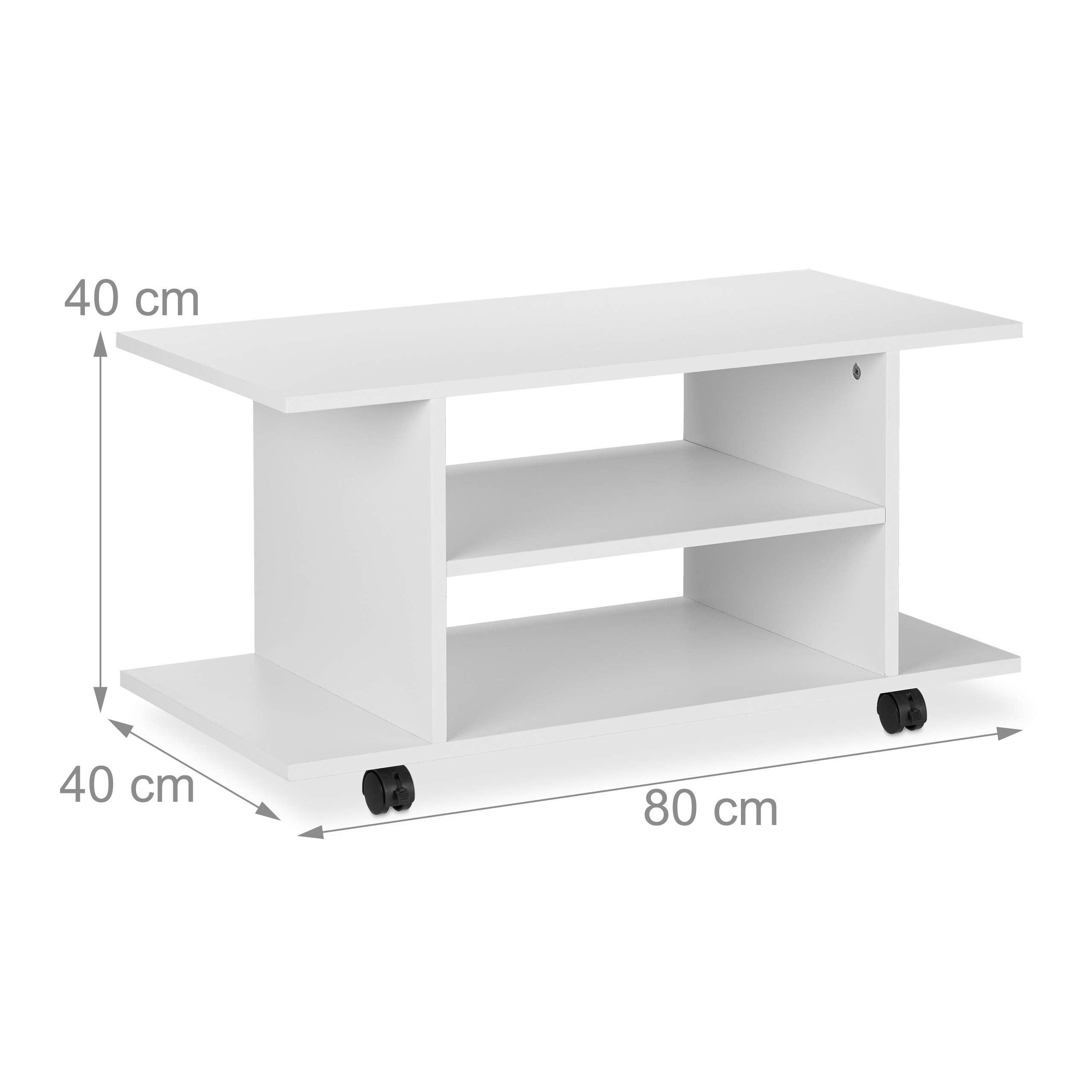 Relaxdays Mobiletto Porta TV con Ruote, 4 Ripiani Aperti, per Apparecchi Elettronici, CDs, DVDs, HLP 40x80x40, Bianco