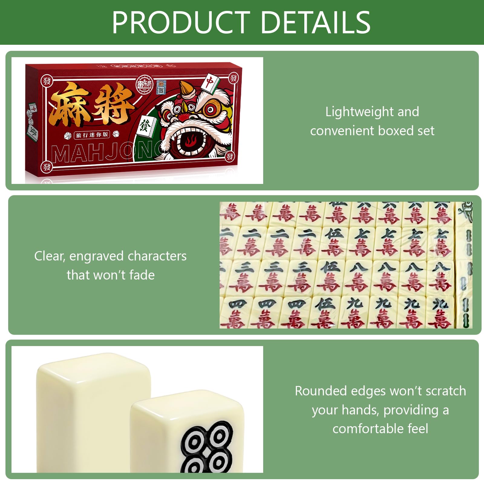 Mini Mahjong Portable, Jeu de Mahjong Chinois avec 144 Tuiles pour Voyage, Famille, Réunions (Blanc Cassé)