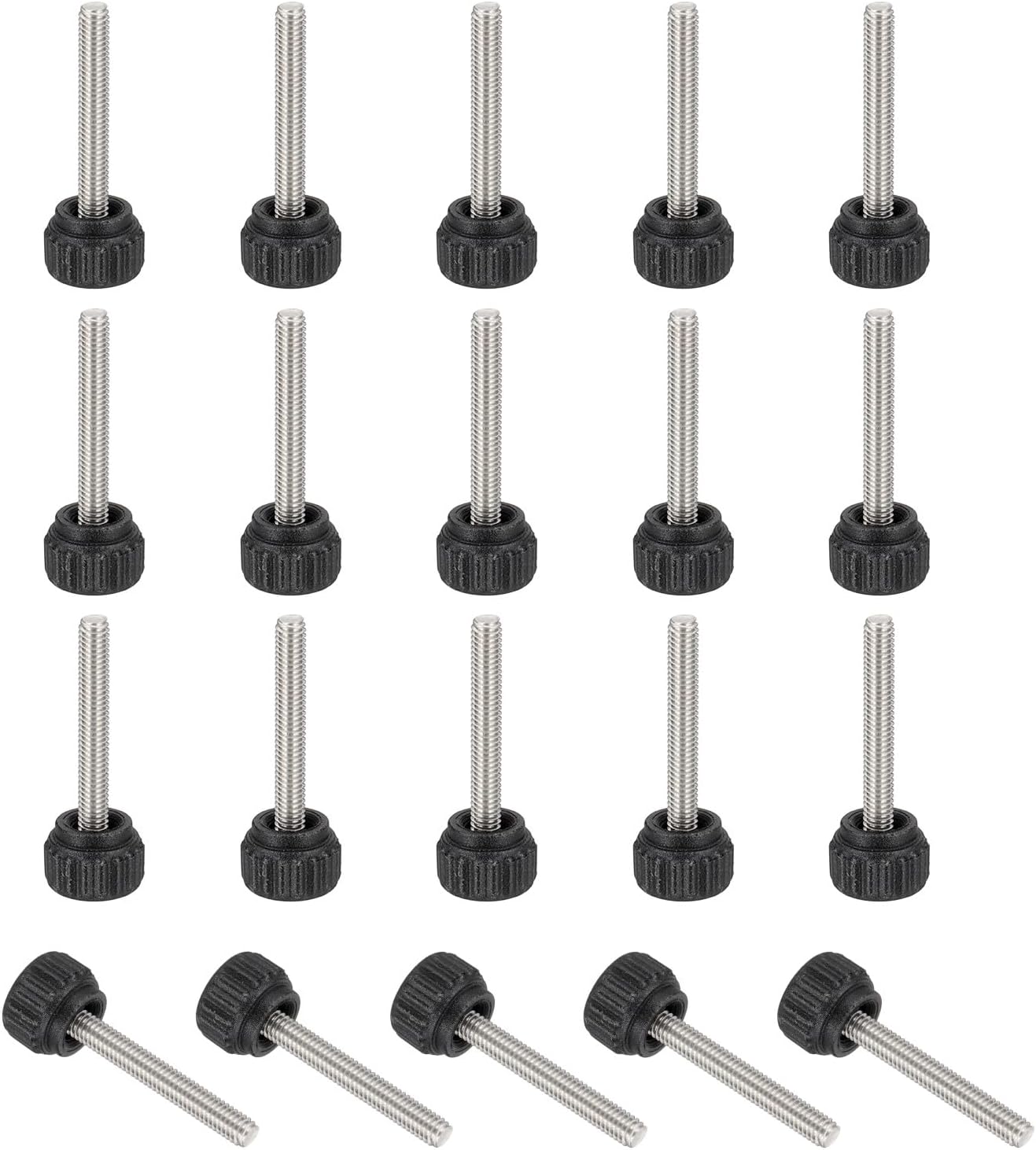 sourcing map 20 Pcs Threaded Knurled Thumbscrew, M4 x 25mm Monitor Mount Arm Screws Stainless Steel Clamping Knobs Grip Thumb Screw for Computer TV