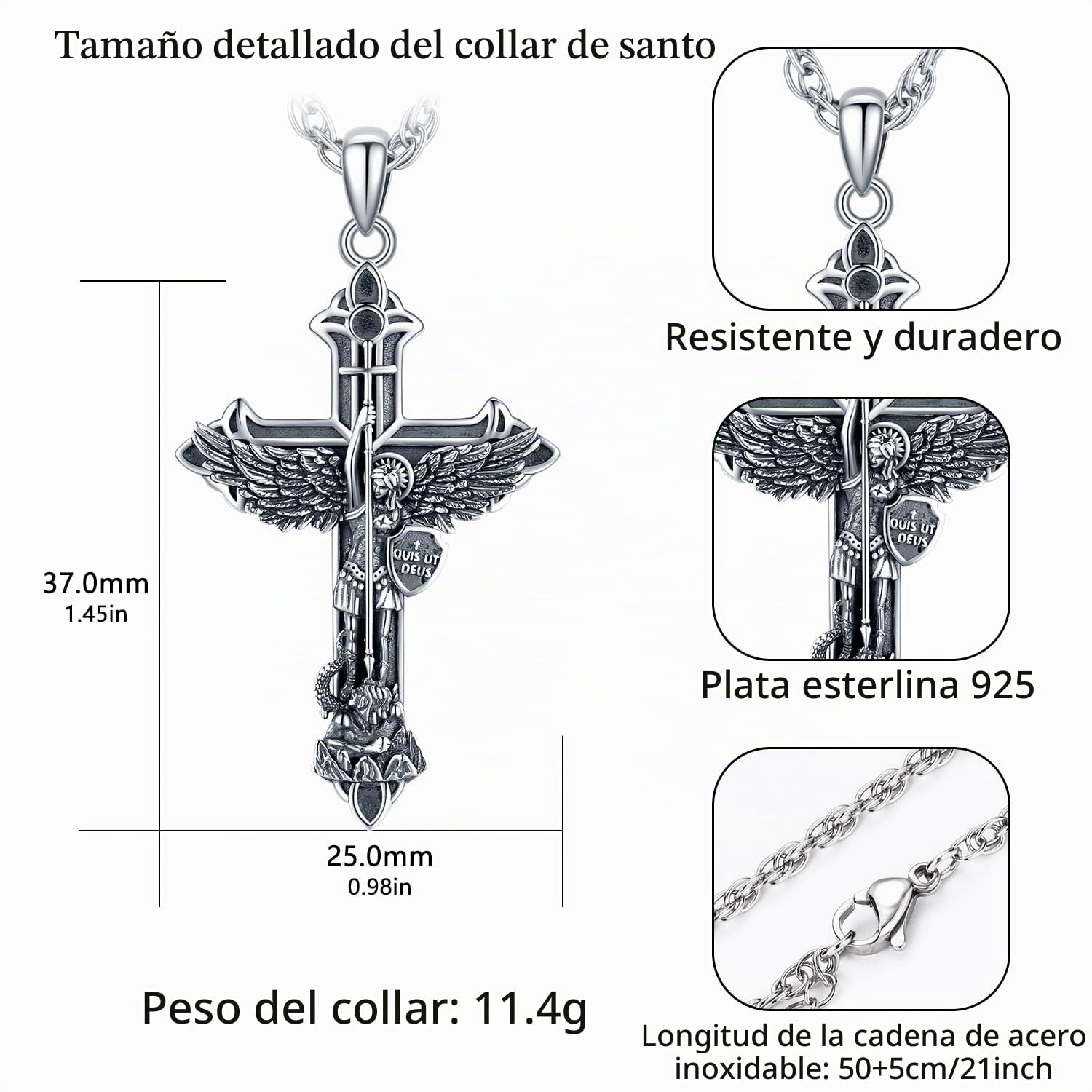 Collar de Arcángel Miguel/San Benito/San Cristóbal Colgante de plata de ley 925 Collares Joyería Amuleto Religiosas Regalos para Hombre Mujer