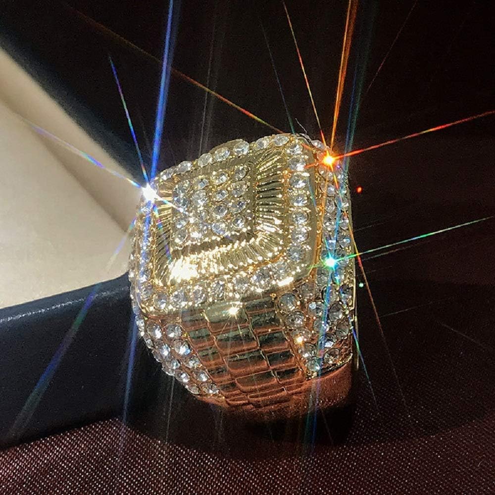 Men's 18k Gold Plated Stainless Steel Hip Hop Iced Out Cubic Zirconia Square Rings Micro Pave CZ Wedding Bands (10) - Image 4