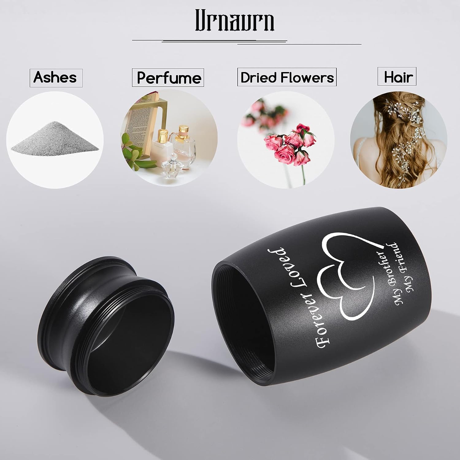 Urns for Brother Ashes, 2.8“ High Small Cremation Urns, Miniature Personal Decorative Urn, Handcrafted Beautiful Peaceful Mini Keepsake Urn, Engraved Forever Loved & Double Heart Urn for Sharing