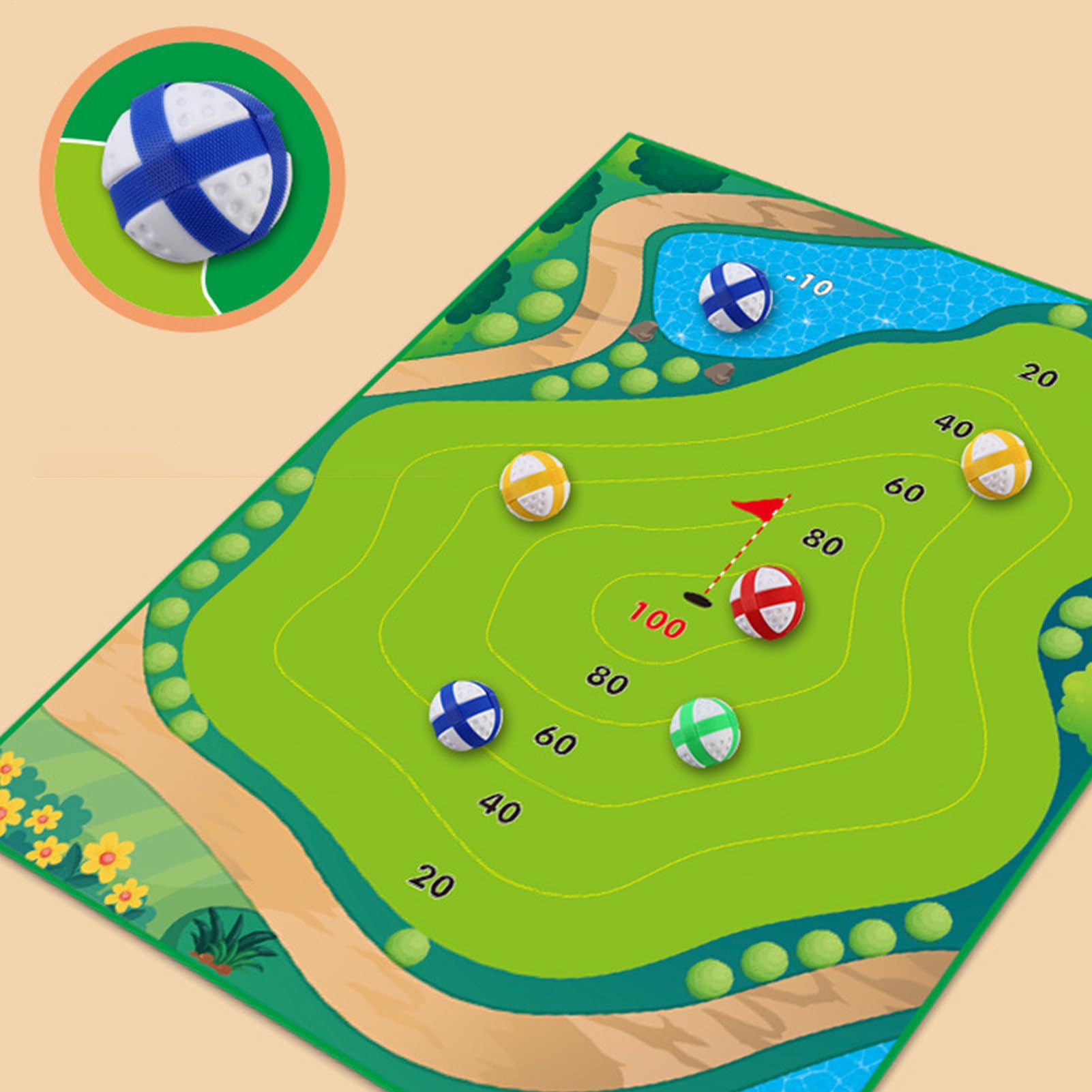 Chipping Game, Kids Sticky Golf Set, 120x150cm Large Play Mat, Reusable Practice Equipment, Putting Green Trainer with Casual Style, Game Set for Beginner Adults Family
