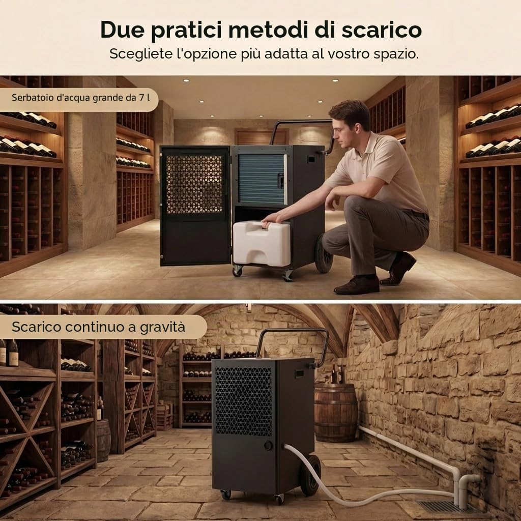Kalopsia Deumidificatore Casa Muffa Professionale: Potente 120L/Giorno | Controllo Automatico Umidità e Protezioni - Serbatoio 7L con Scarico Diretto | Ideale per Ambienti Grandi Cantina Ufficio