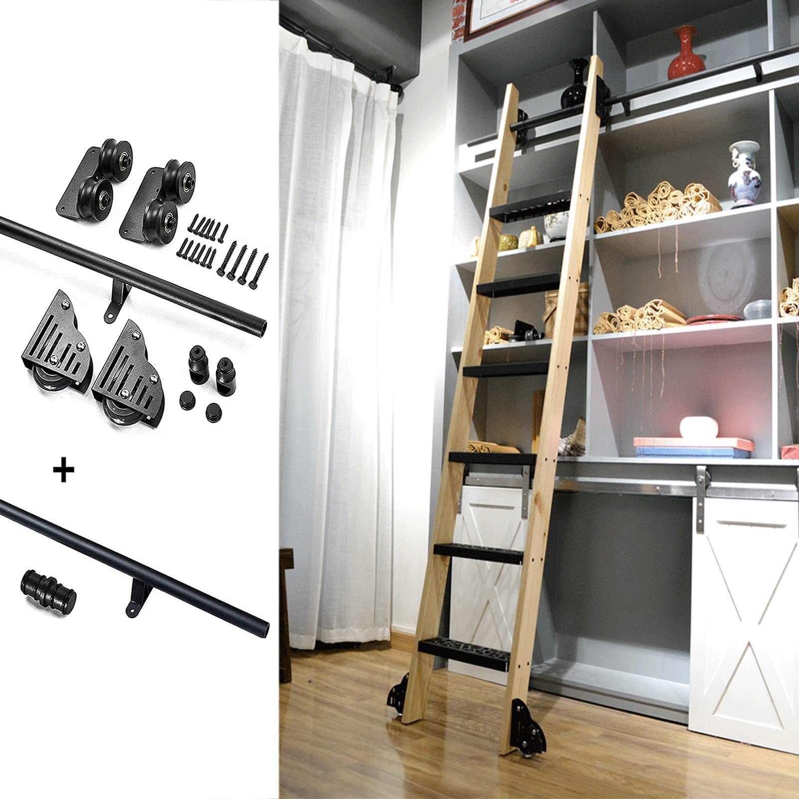 Kit échelle de bibliothèque coulissante pour optimiser l'espace de votre salon ou dressing