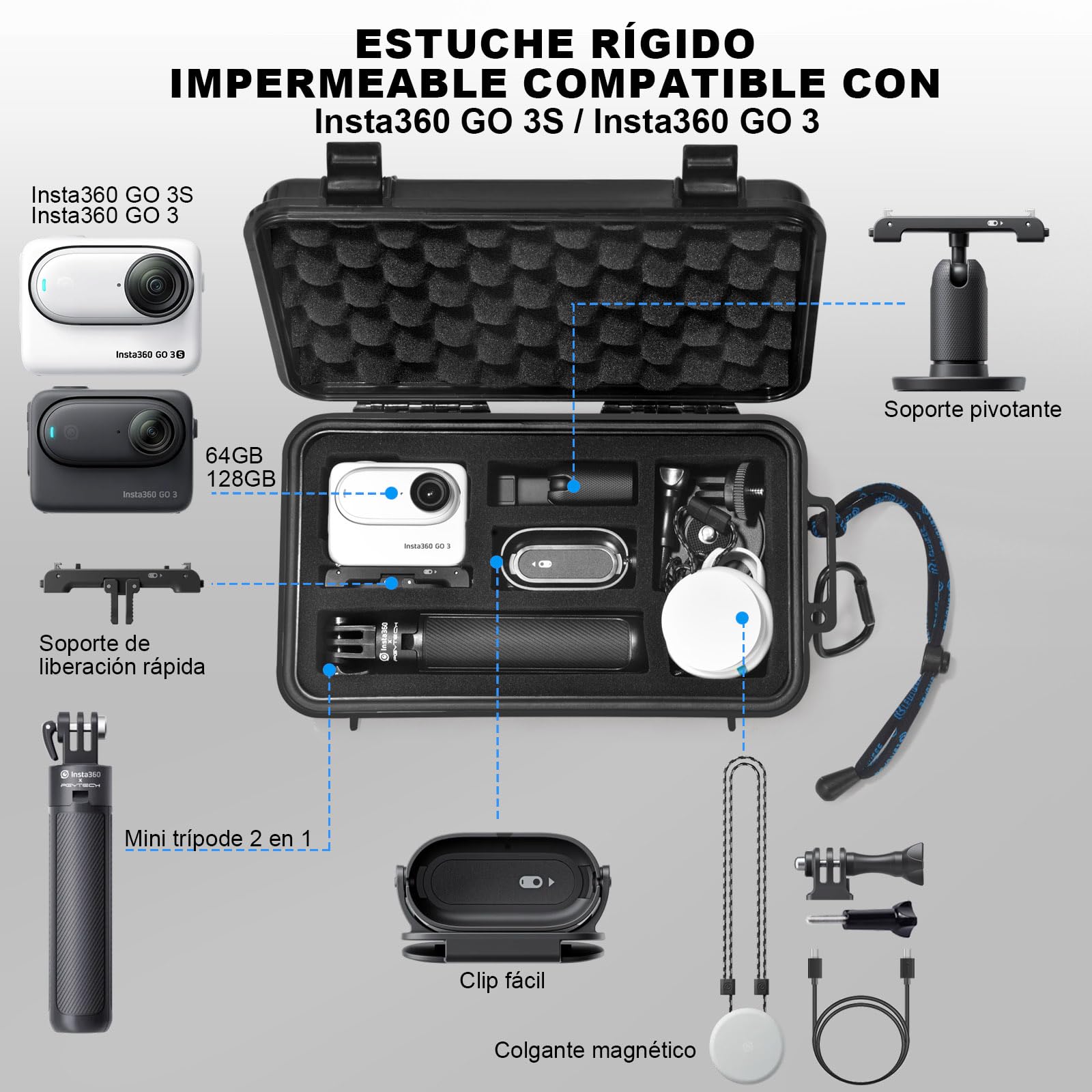 LEKUFEE Estuche Rígido Impermeable para Insta360 GO 3S/GO 3 cámara de acción/vlog y Accesorios (Solo Funda)