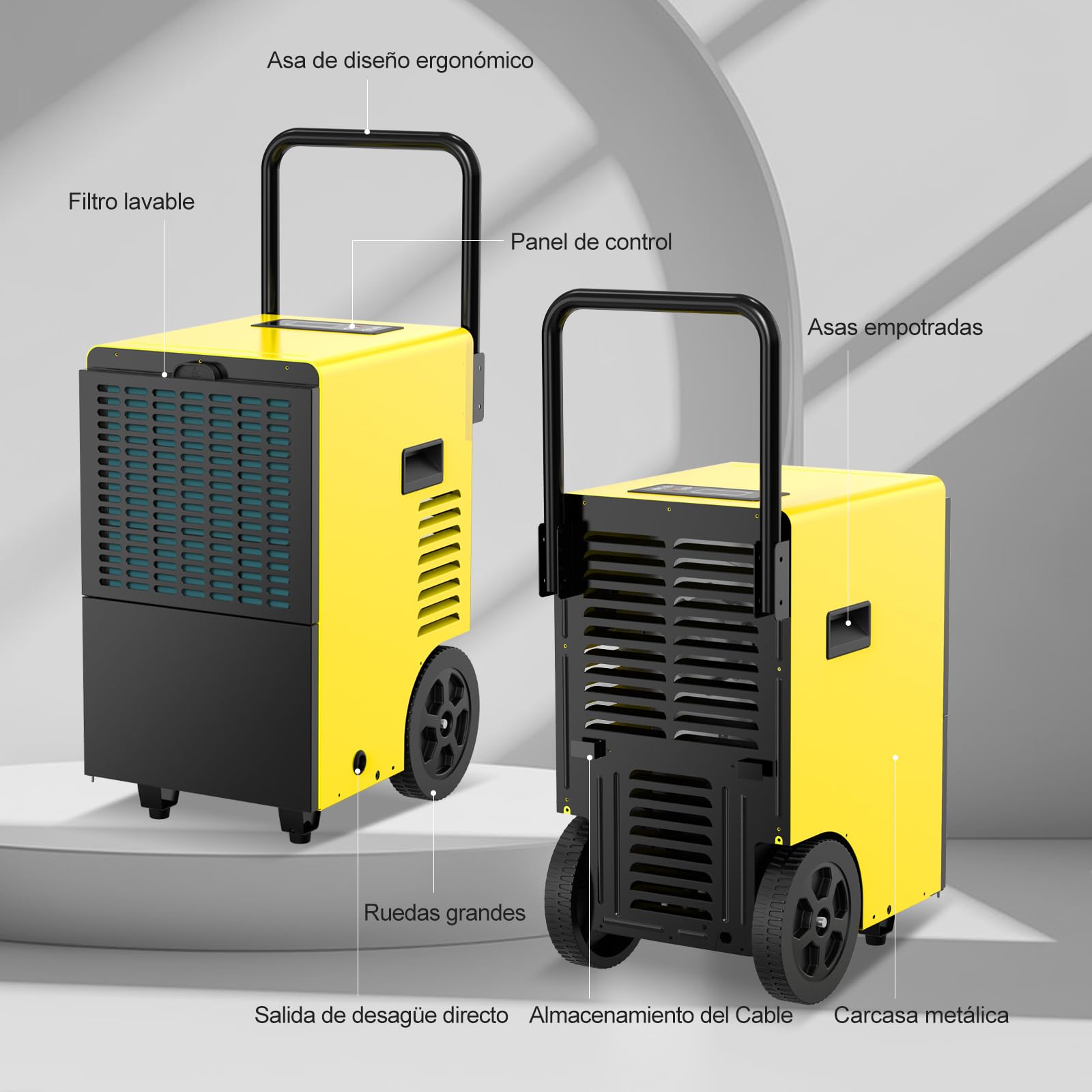 Deshumidificador Industrial Profesional 30 L/24 h, Depósito de 7 L | Deshumidificador Profesional para Sótanos, Obras hasta 90 m²/230 m³, contra la Humedad y el Moho