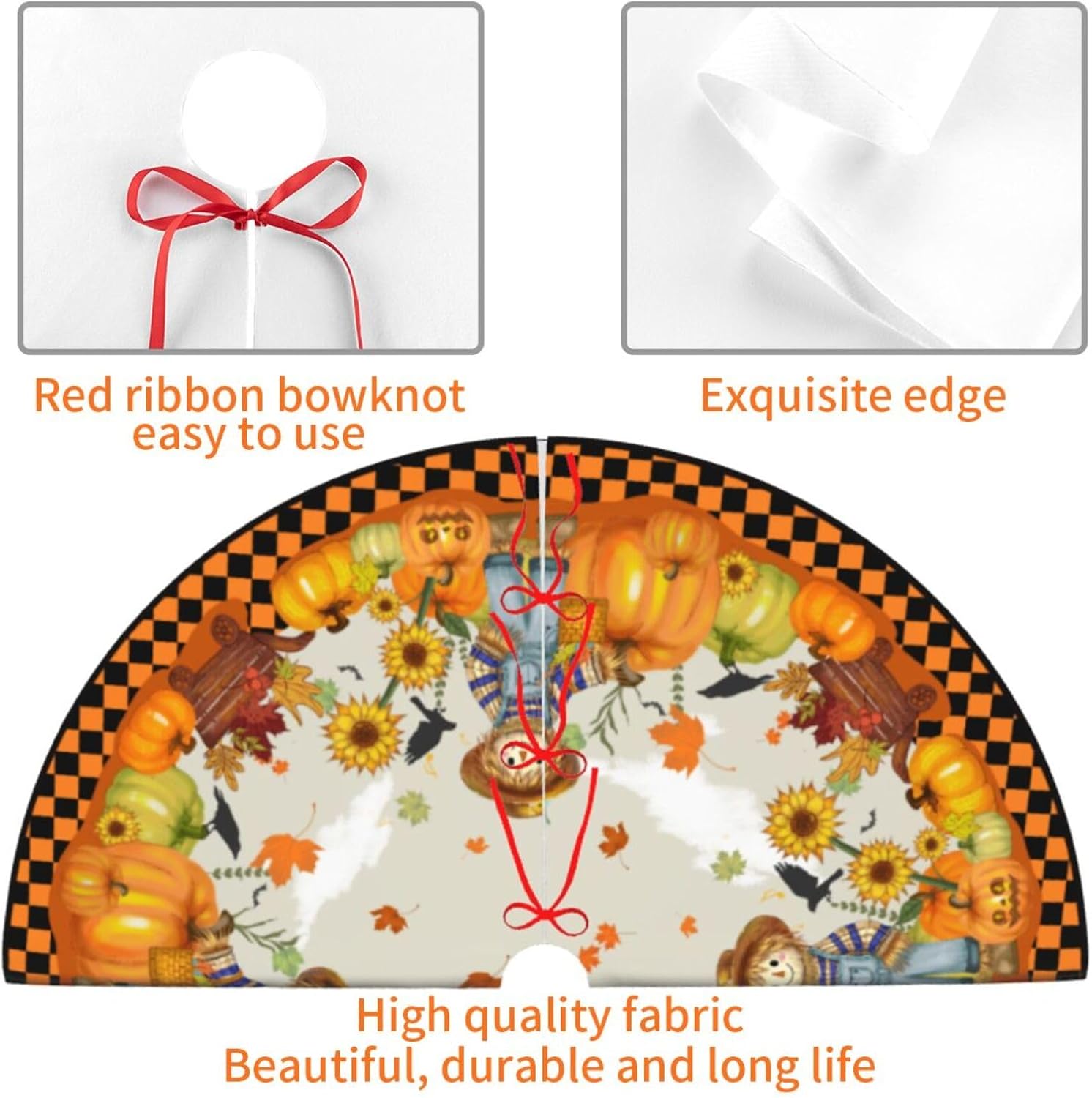 Fall Tree Skirt 30" Tree Topper Pumpkin Christmas Halloween Decorations
