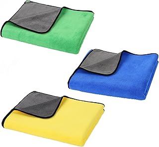 MORJCG 3 Pcs Microfibre Cloth, Car Cleaning Cloths, Car Cleaning Products, Car Drying Towel, Super Absorbent Car Drying Towel, for Cars, SUVs, Motorcycle, Trucks, and Boats (30cm x 40cm)