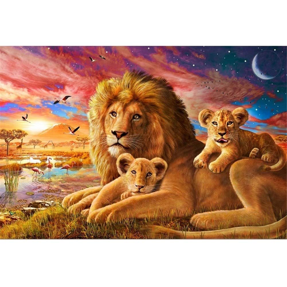 Toile diamant art painting lion complète pour combler les murs vides du salon avec éclat